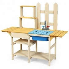 Kid's Outdoor Wooden Pretend Cook Kitchen Playset Toy - Color: Natural