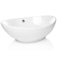 Modern Ceramic Vessel Sink - Bathroom Vanity Bowl - Large Oval White