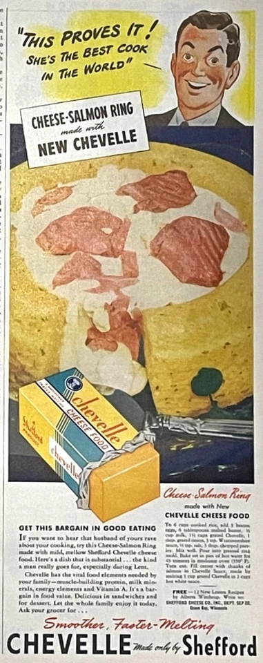 Anuncio impreso vintage 1942 Shefford Chevelle Cheese-Salmon Ring Green Bay WI u Foto 2 de 4