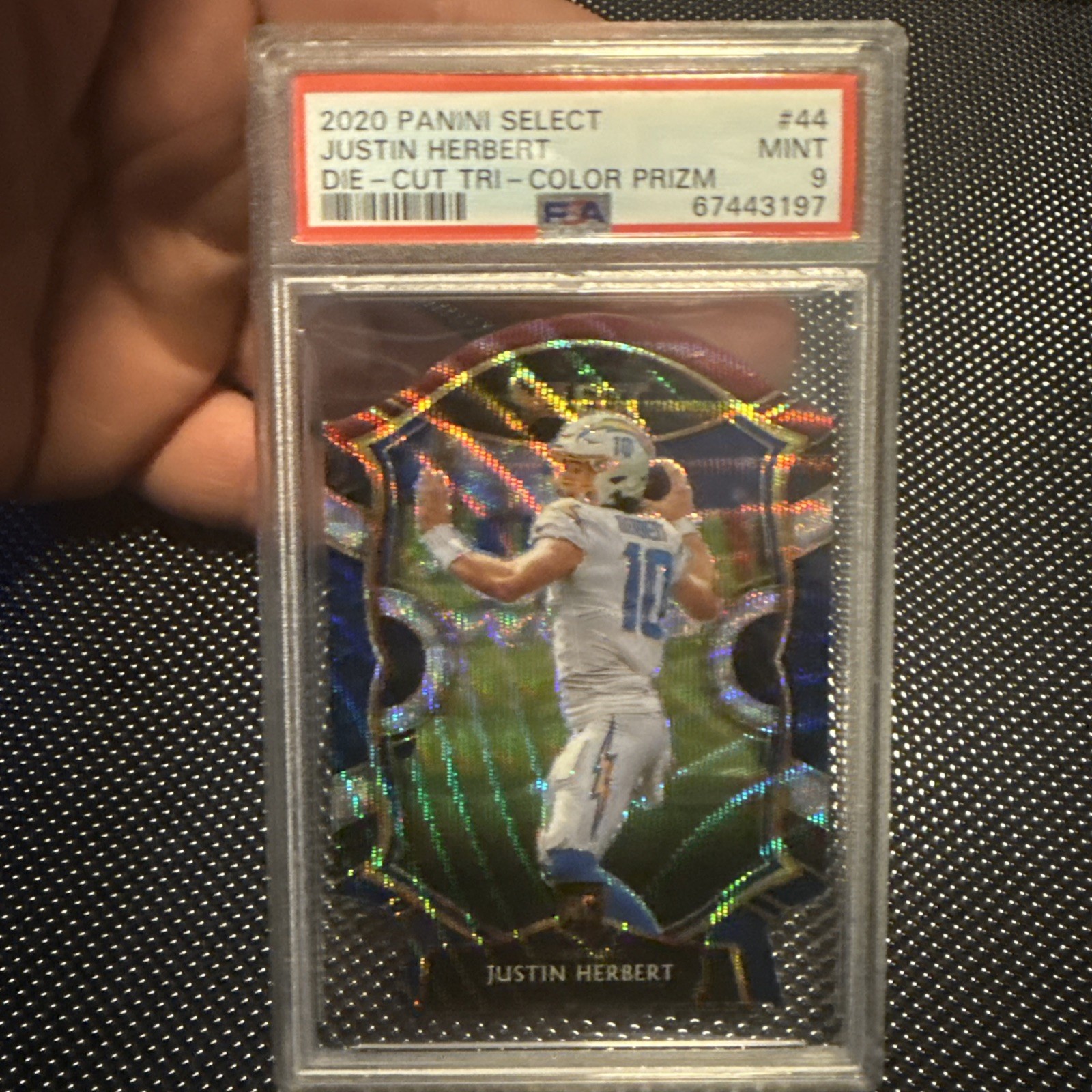 Panini Select 2020 Justin Herbert #44 Tri-Color Prizm Die-Cut Rookie PSA 9
