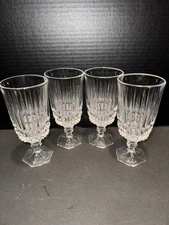 4 Vintage Fostoria Heritage 7 1/8” Lead Iced Tea Goblets Glasses Mint!