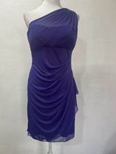 David's Bridal Mini Mesh One Shoulder Illusion Dress Purple Sz 10