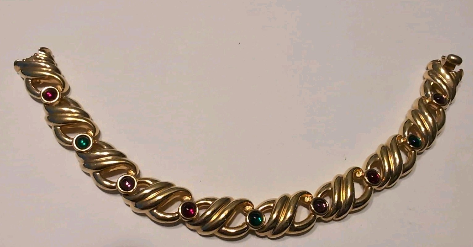 Swan Signed Swarovski Multi Colored Cabochon Brac… - image 3