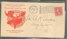 USA 1915 Loyal Order of Moose, Color Cachet, Doylestown, PA, Dues ticket inside