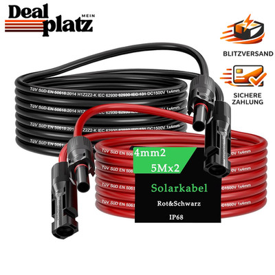 Solarkabel 4mm² Verlängerung 5m Tool-Free Solarverlängerungskabel PV Kabel