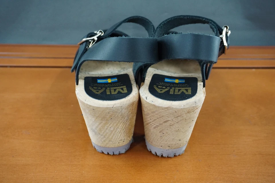MIA Abba Mujer 39/9 EE. UU. Cuero Negro Cordones Sueco Zueco Tacón Sandalia Zapato Foto 4 de 4