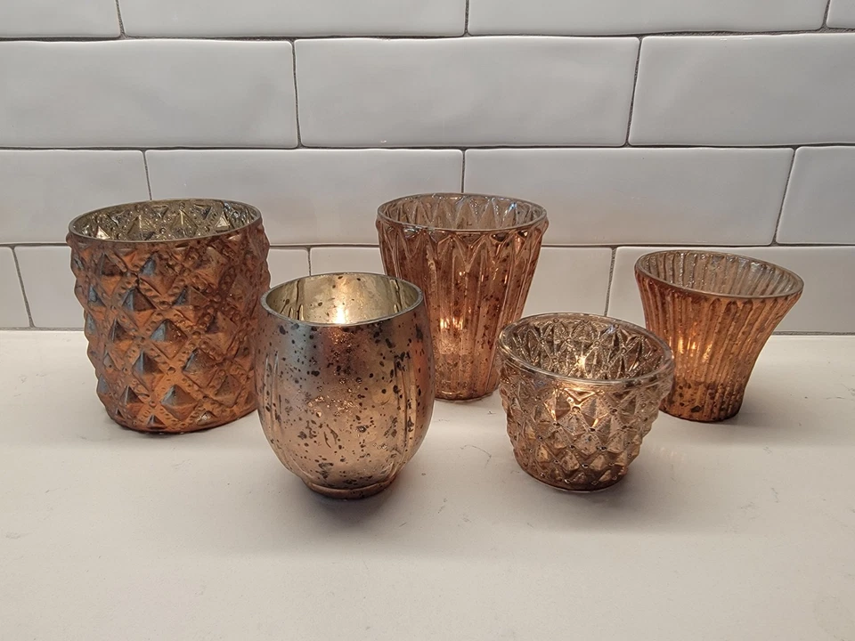 Pottery Barn 仿古水星车座,古董铜,5 件套 — 第 2/3 张图片