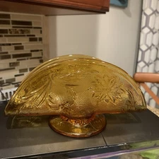 Amber Tiara Indiana Glass Vintage Sandwich Napkin Holder Etched Floral Daisy