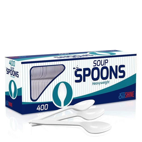 400 pack Extra Heavyweight Disposable White Plastic Soup Spoons -Heavy Duty W...