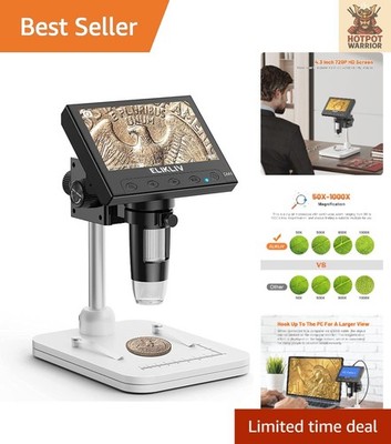 4.3-Inch LCD Coin Microscope with Adjustable LED Lighting & Rechargeable Battery