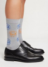 KEITH HARING | Mens Grey Radiant Baby Pop Art Socks | One Size UK 7-11 EU 41-46