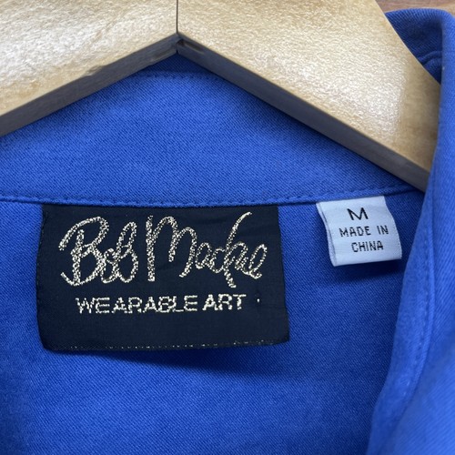 Bob Mackie Wearable Art Shirt Medium Blue Button Up Embroidered Rhinestones B83 - Picture 3 of 15