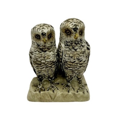 Mid Century Porcelain Owl Pair Vase Figurine Rare Stamped Blue Anchor (E-6).