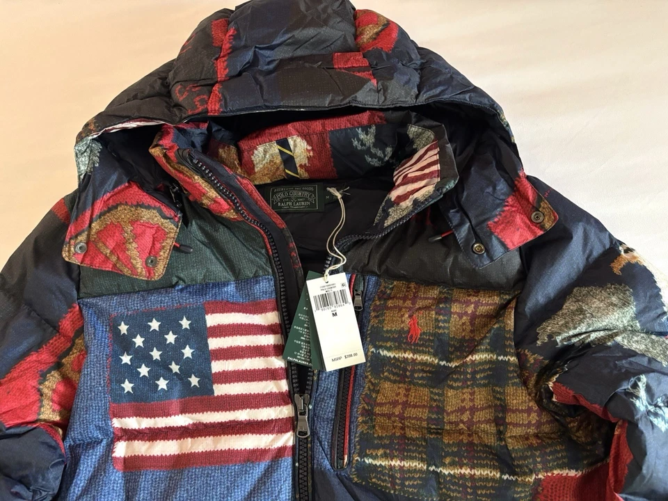 Ralph Lauren Polo Country EE. UU. Patchwork Bandera Capucha Puffer Chaqueta Abrigo Hombre’s XL Foto 2 de 4