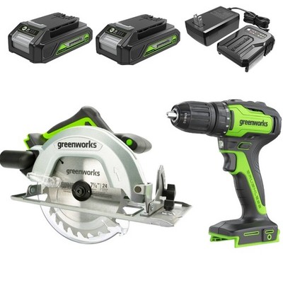 Greenworks 24V Cordless Drill and Circular Saw Combo Kit with (2)x2Ah Battery