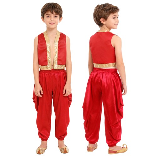 Kids Boys Arabian Prince Fancy Dress Cosplay Party Costume Vest with Harem Pants - Picture 14 of 38