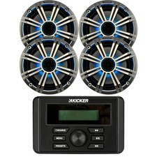 Kicker KMC3 Bluetooth USB Radio, 4x Marine Multi Color LED Kicker 6.5" Speakers