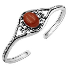 Red Jasper Cuff Bangle Bracelet for Women ? Handmade 925 Silver Plated Adjust...