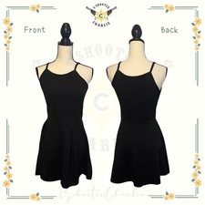 OLIVIA RAE Little Black Spaghetti Strap Skater Dress Textured Black Size Large