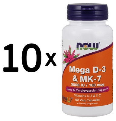 10 x NOW Foods Mega D-3 & MK-7 - 60 vcaps (399,98 EUR/kg)