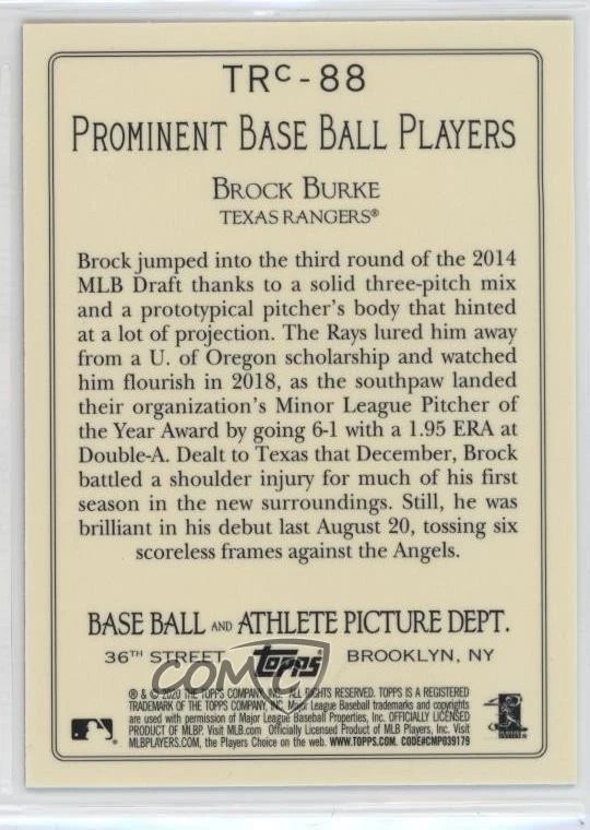 2020 Topps Turkey Red 2020 Chrome Series 2 Brock Burke #TRC-88 Rookie RC - Image 2 of 2