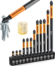 12Pcs Phillips Head Drill Bits #2, S2 Steel 1/4" Hex Bit Set, anti Slip Screwdri