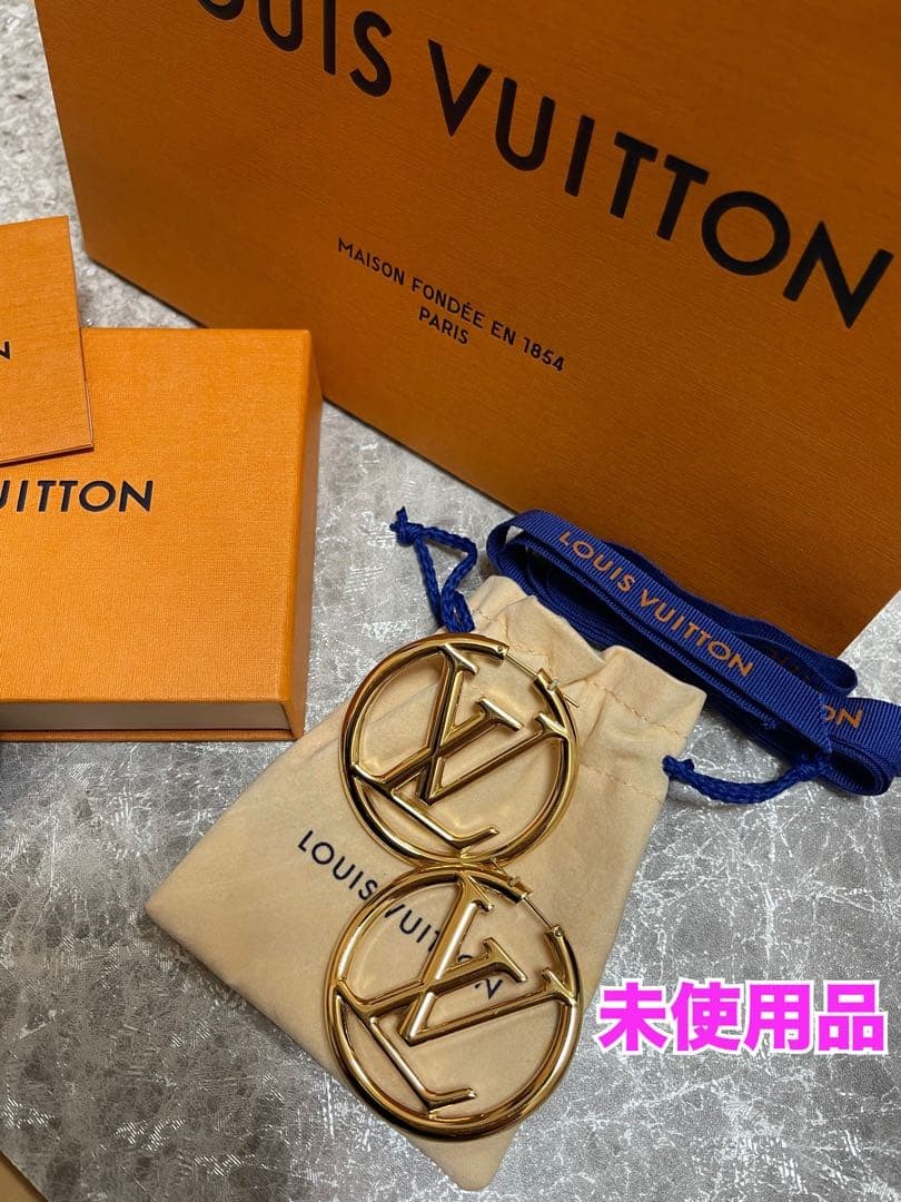 LOUIS VUITTON M64288 Hoop Louise GM Earrings Gold Authentic Unused 