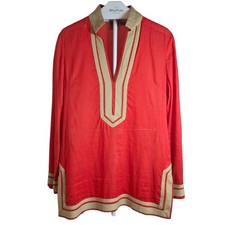 Tory Burch Orange Cotton Tunic Caftan Resort Boho Size 10