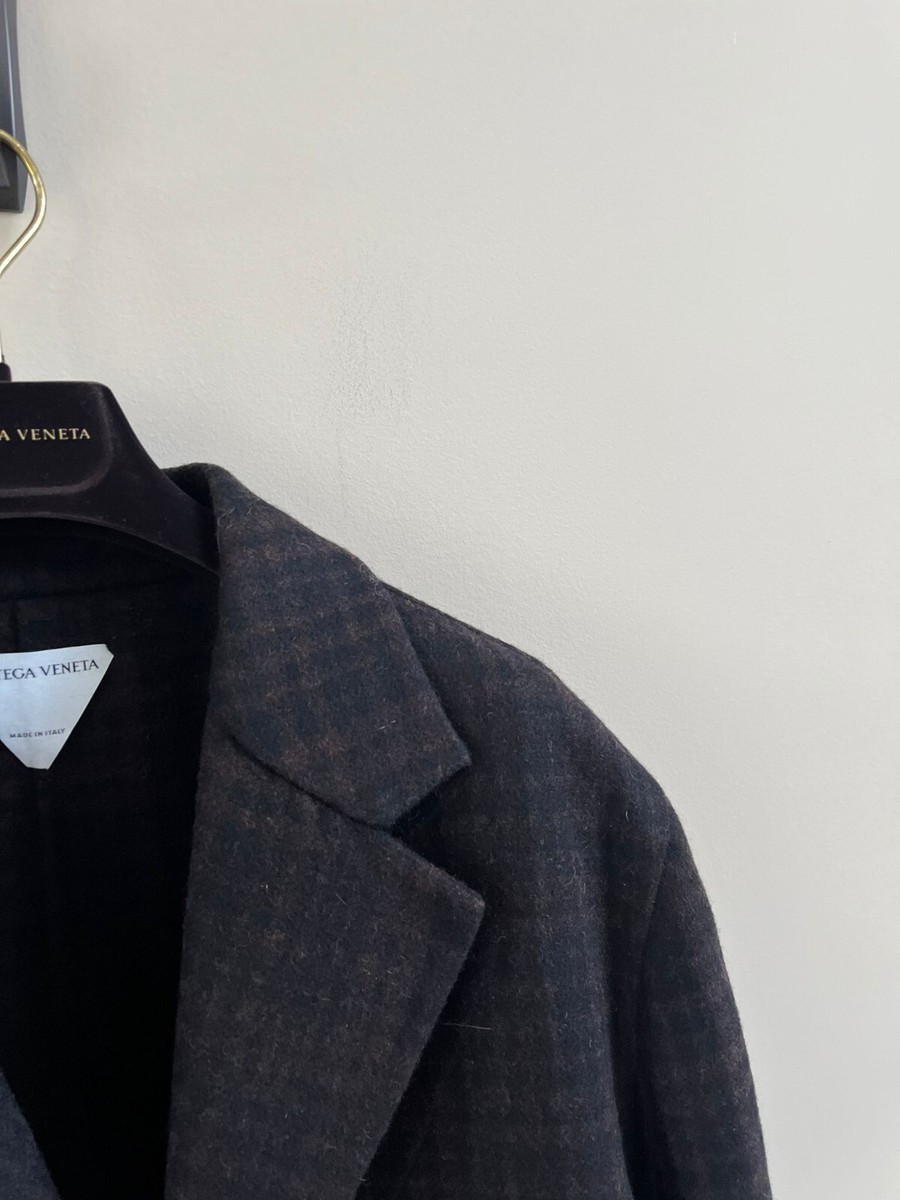 Bottega Veneta , Double Face Wool Check Coat in Brown