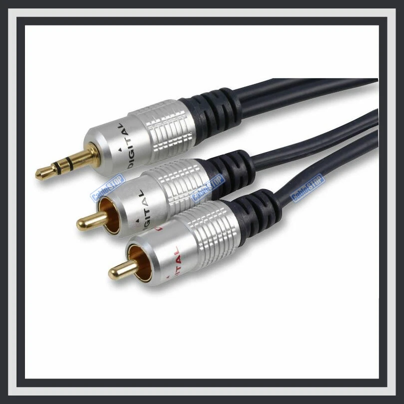 CABLESTOP PURE OFC SHIELDED 3.5mm AUX JACK to 2 x RCA Twin Phono Audio Cable 24K GOLD