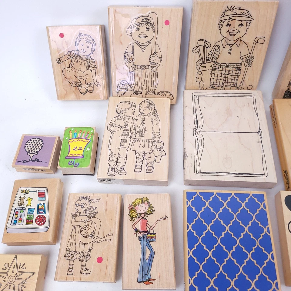 Huge Lot of 85 Vintage Wood Mounted RUBBER STAMPS Various Sizes & Brands EUC - Image 2 of 4