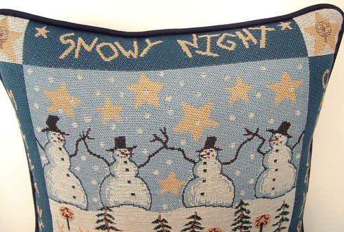 Winter Scene "Snowy Night, Folk, Small Tapestry Pillow, Star, Carol Endres, New! - Picture 3 of 9