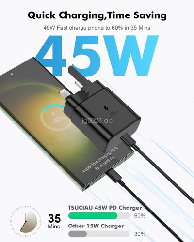 Original Samsung 45W Fast Charging Charger 2M USB-C Cable Galaxy S23 + S22 Ultra - Picture 4 of 9