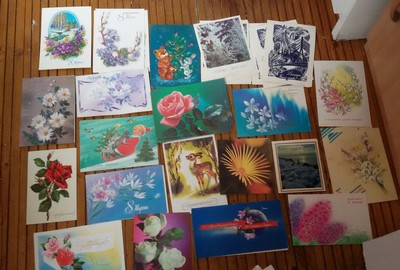 35 new ussr vintage postcards bundle happy birthday, 8th of March,  new year