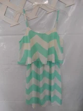 NEW Cute Bright Chevron Striped Green White Thin Straps Medium Short Sun dress!