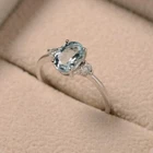 Oval Lab Created Blue Aquamarine Silver Wedding Ring White Gold Plated