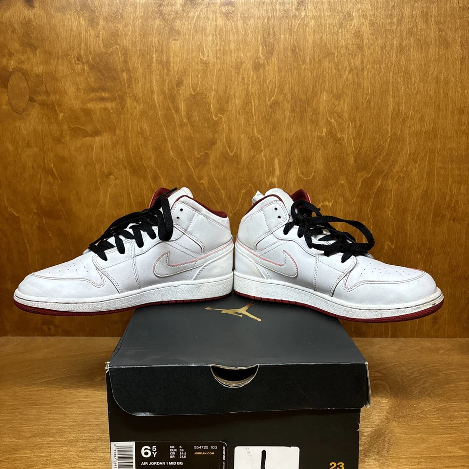 Nike Air Jordan 1 Retro Medio Blanco Gimnasio Rojo Talla 6.5Y O W Talla 8 Top Alto 554725-103 Foto 2 de 4