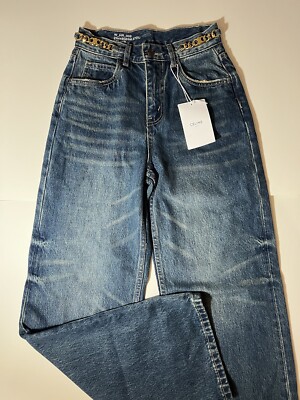 Celine Women Blue Chain Detail Straight Jeans Denim Pants Size 25/ Xs