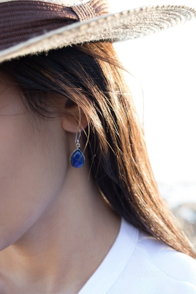 Pear Cut Lapis lazuli Dangle Earrings 925 Sterling Silver Lever Back Jewelry - Image 2 of 4