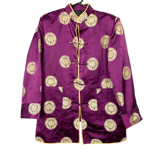 Purple Gold Brocade Satin Kimono One Size