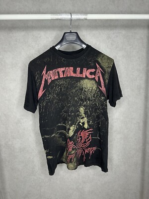 Vintage Metallica All Over Rock Band T-Shirt Ripped 90s RARE