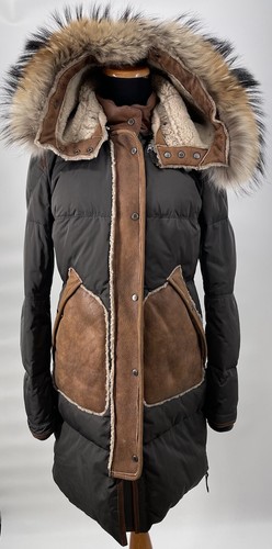 Long Bear Jacket Coat Leather Fur Trim 