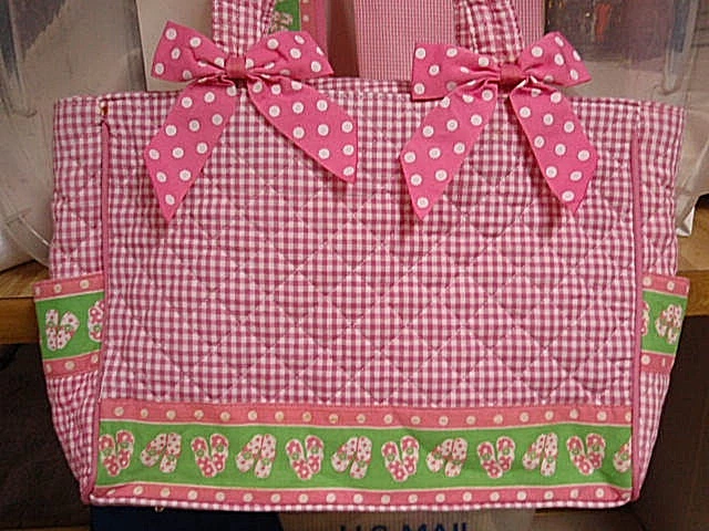 Diaper/tote bag large pink/green/white 'Flip Flop' w/changing pad& wallet NWT FS