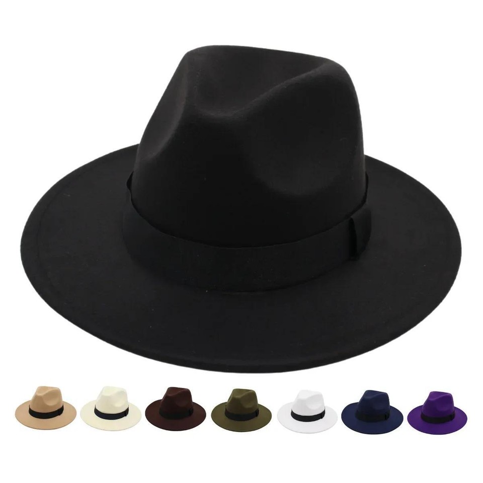 Fedora Panama Trilby Wide Brim Hat For Men Gentleman Cowboy Wool Blend