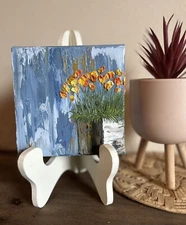 Poppies, Original Hand Painted Impasto Oil Painting on 6x6 Inch Canvas signed
