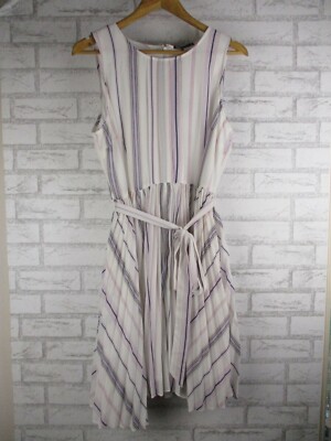 Tokito womens a-line dress white purple orange stripe 12 sleeveless bnwt