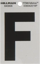 Hillman 3 in. Black & Silver Reflective Mylar Sticker Wide Style Letter F