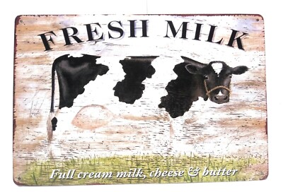 Fresh Milk. Full Cream Milk and Butter Tin sign, Dairy Sign, Farm Sign