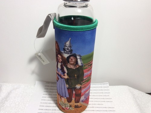 WIZARD OF OZ GLASS WATER BOTTLE New with tag with Neoprene Sleeve Stainless Cap - Picture 3 of 5