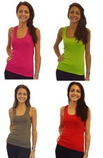Women's Vest T Shirt Top Racerback Ladies Sleeveless Cotton Sizes UK 10 - 16